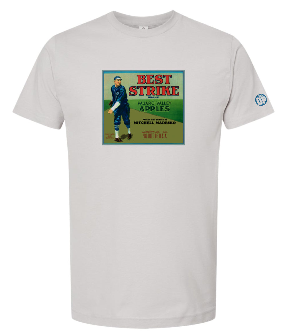 vintage packaging with baseball player on light gray t-shirt