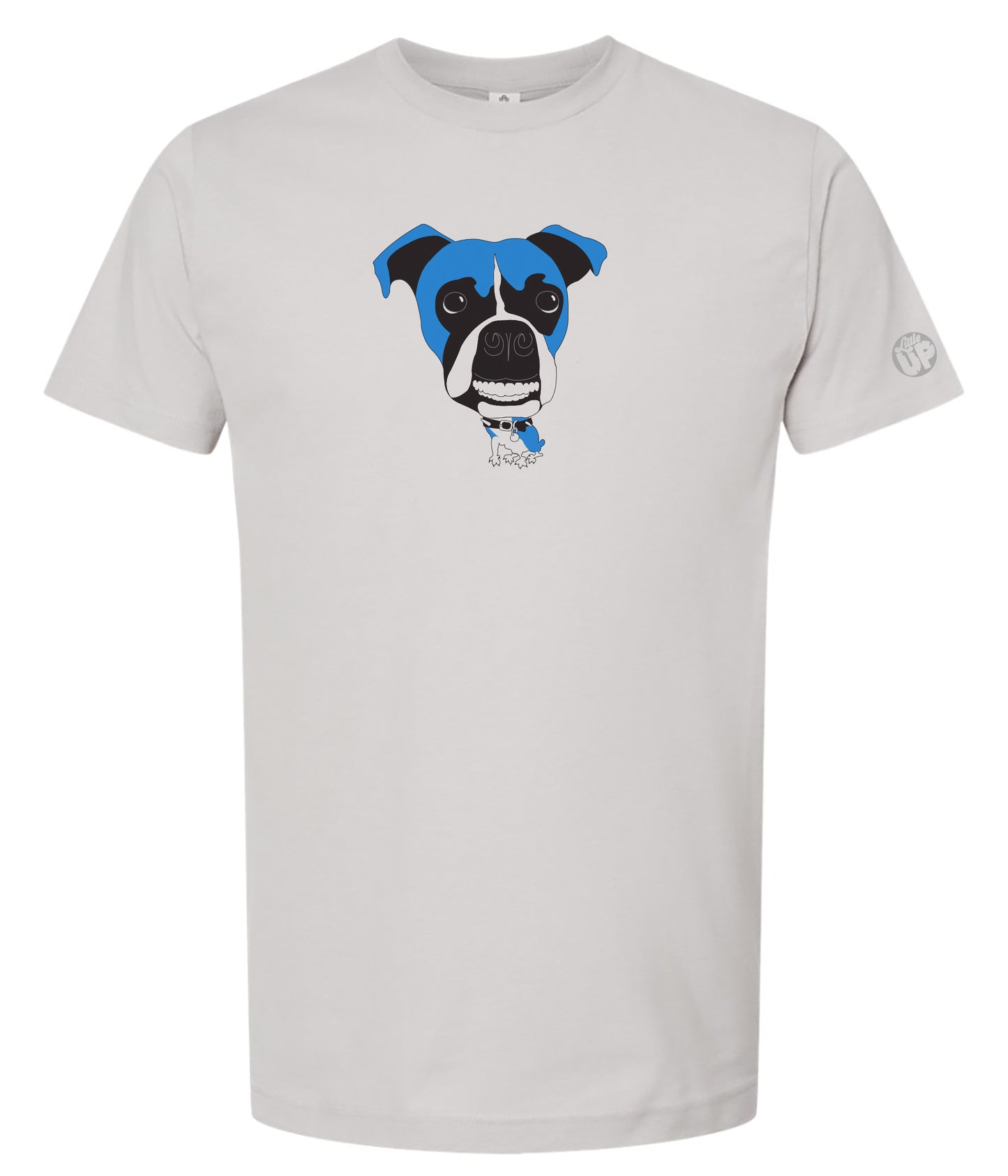 Gray t-shirt with a Boxer dog graphic on a white background