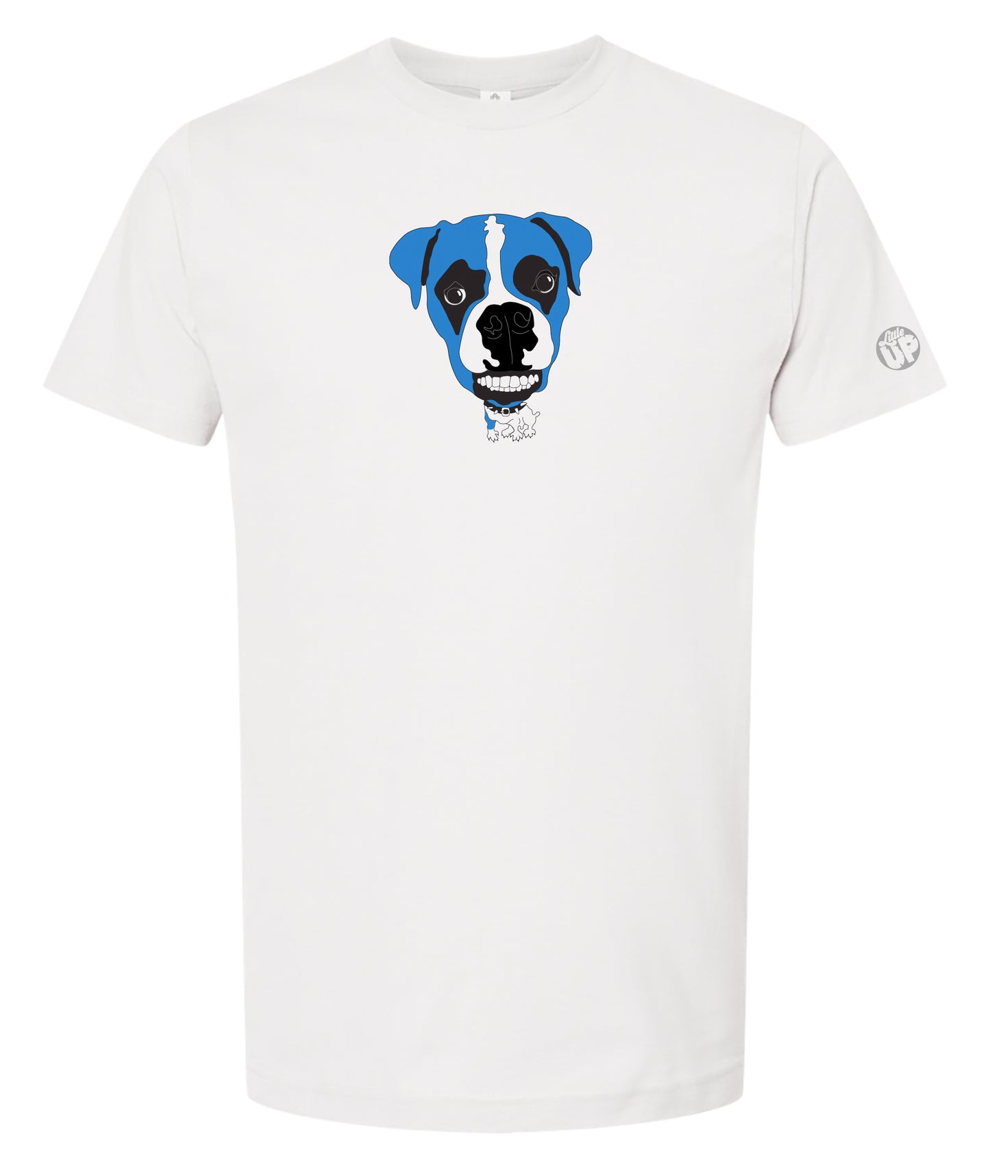 White t-shirt with a Boxer dog graphic on a white background